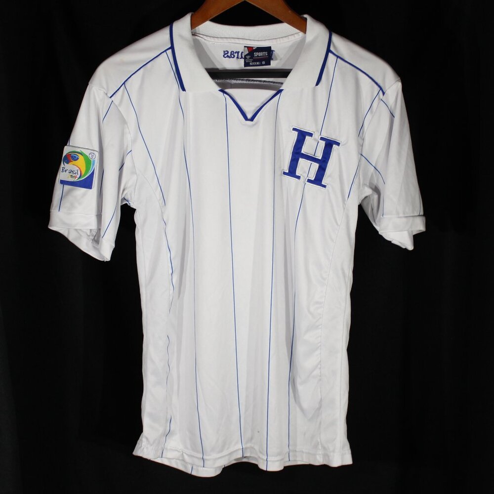 Honduras 2014 National Team Soccer Jersey White Blue Pinstripe - Size S